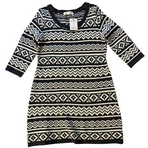 Pink Rose Black and Cream Geometric Patterned Dress